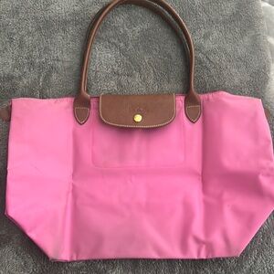 Longchamp Pink and Brown Le Pliage Tote